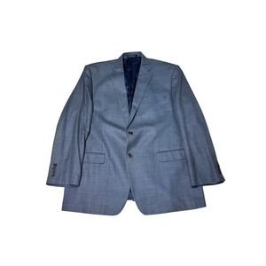 Ralph Lauren Men's Blazer 46R Grey Blue Windowpane Silk Wool Blend Suit Jacket